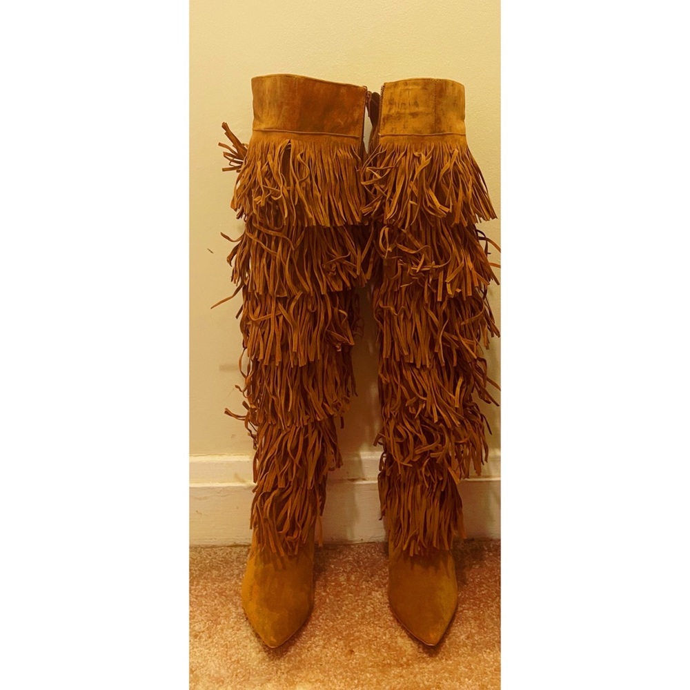Brown Fringe knee boots
